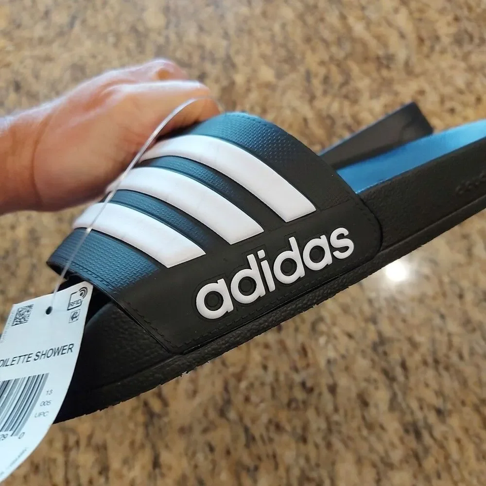 Adidas Adilette Cloudfoam Shower Slides - Core Black / Cloud White NWT Men's 13